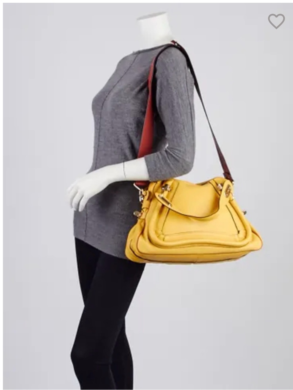 Chloé Paraty Medium Mustard Leather Shoulder Bag with Red Strap Military Style
